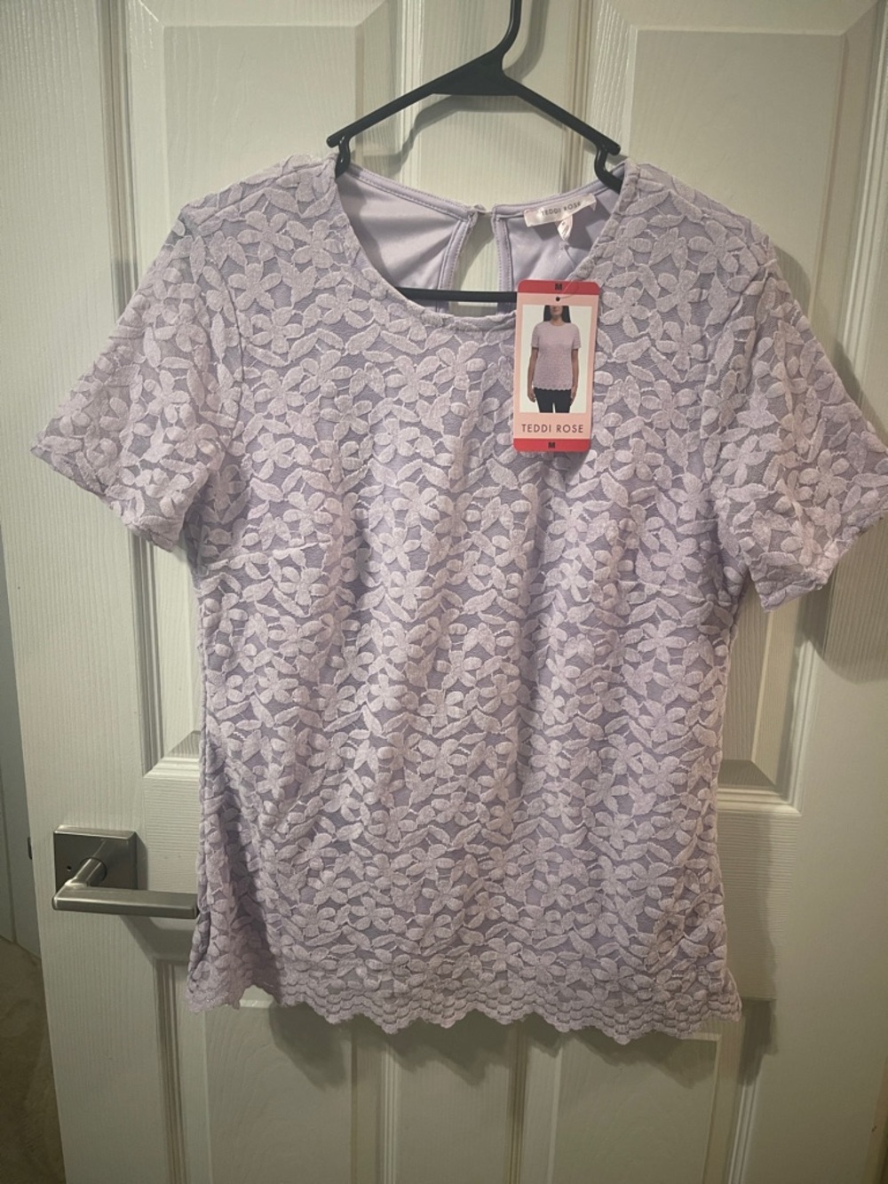 TEDDI ROSE Lavender Floral Lace Short Sleeve Top